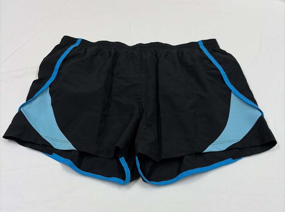 Nike Girls Performance Running Shorts Black with Light Blue Trim L(12-14)